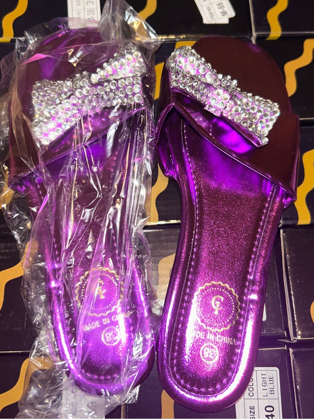 Purple Crystal Bow Slide Mule